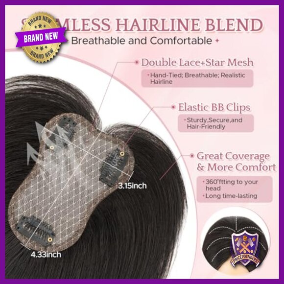 Human Hair Topper 8x11cm Clip-In Lace Base for Thinning Hair main image 6